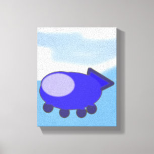 青い雲の上にかわいい青フランスのい宇宙船 キャンバスプリント
