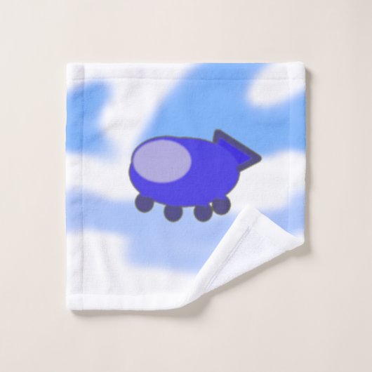 青い雲の上にかわいい青フランスのい宇宙船 バスタオルセット (ウォッシュタオル)