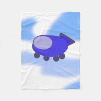 青い雲の上にかわいい青フランスのい宇宙船 フリースブランケット
