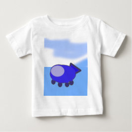 青い雲の上にかわいい青フランスのい宇宙船 ベビーTシャツ