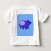 青い雲の上にかわいい青フランスのい宇宙船 ベビーTシャツ (裏面)