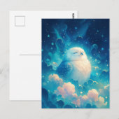 青い雲の中でうたた寝する白フクロウのセレナーデ ポストカード (正面/裏面)