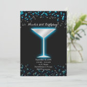 青い電気の光るマーティーニ飲み 誕生日パーティー 招待状 (スタンド正面)
