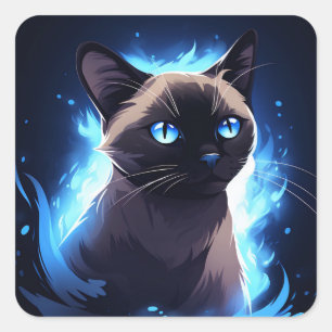 青い電気を帯びたシャム猫ネコ スクエアシール