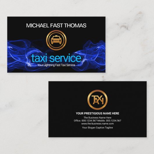青い電気稲妻高速タクシードライバー 名刺 (正面/裏面)