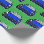 青い電気自動車SUV車の緑の背景 ラッピングペーパー (角)