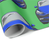青い電気自動車SUV車の緑の背景 ラッピングペーパー (ロールコーナー)
