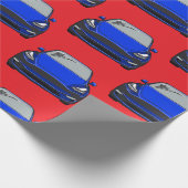 青い電気自動車SUV車の赤い背景 ラッピングペーパー (角)