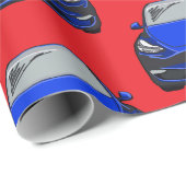 青い電気自動車SUV車の赤い背景 ラッピングペーパー (ロールコーナー)