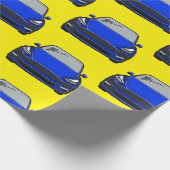 青い電気自動車SUV車の黄色の背景 ラッピングペーパー (角)