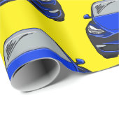 青い電気自動車SUV車の黄色の背景 ラッピングペーパー (ロールコーナー)