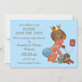 青い電話で日付の小さな王子を救う マグネット招待状 (正面)