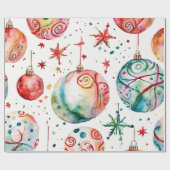 青い霜の付いたクリスマスボール ラッピングペーパー (フラット)