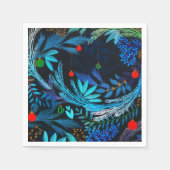 青い霜の降りたクリスマスフォレストの葉 スタンダードカクテルナプキン (正面)