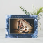 青い霜の雪の結晶クリスマスフォトカード シーズンカード (スタンド正面)