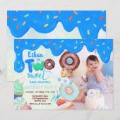 青い霜糖の2歳の男の子のドーナツ誕生日 招待状 (正面/裏面)