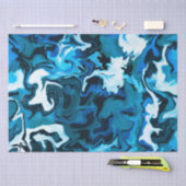 青い霜降りの筆跡（手作り） 薄葉紙 (クラフト)