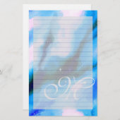 青い霜降り外宇宙抽象芸術モノグラム裏打ち 便箋 (正面/裏面)