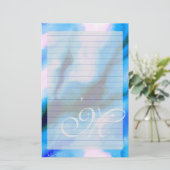 青い霜降り外宇宙抽象芸術モノグラム裏打ち 便箋 (スタンド正面)