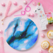 青い霜降り外空間抽象芸術背景 ペーパープレート (パーティー)