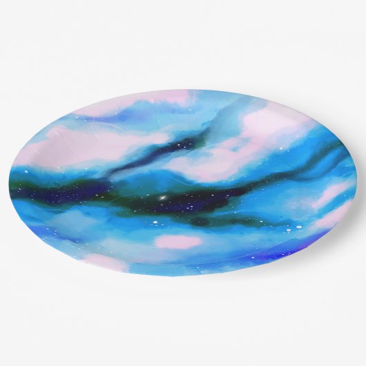 青い霜降り外空間抽象芸術背景 ペーパープレート (アングル)