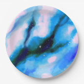 青い霜降り外空間抽象芸術背景 ペーパープレート (正面)