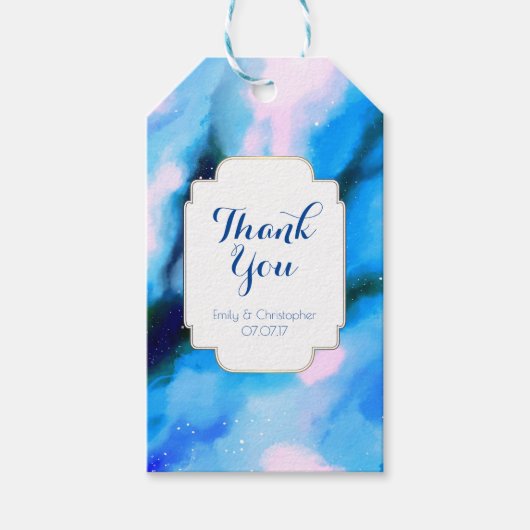 青い霜降り外野結婚抽象芸術感謝してい ギフトタグ (正面)