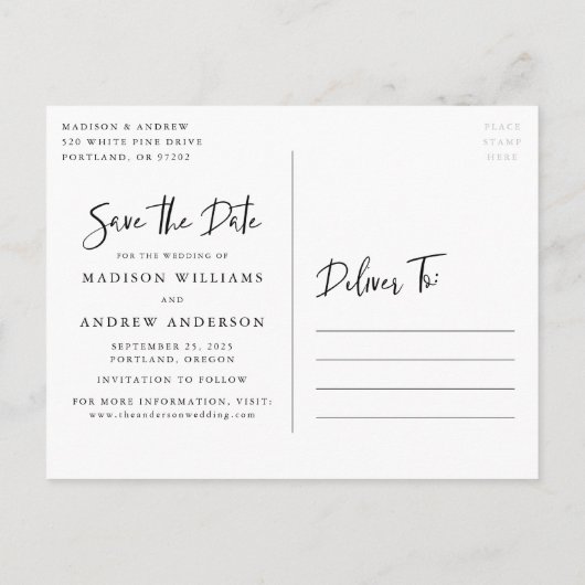 青い霧の手書き文字写真の日付を保存 案内ポストカード (裏面)