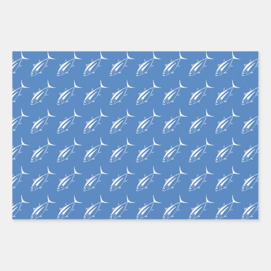 青い青の白いマグロの大 ラッピングペーパーシート (正面2)