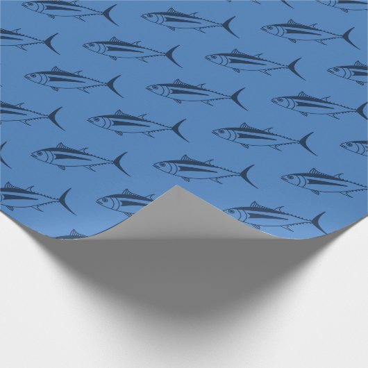 青い青の青い青い青いかわいいアルバコアのマグロ ラッピングペーパー (角)