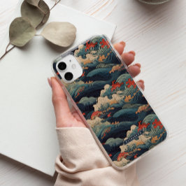 青い青海波と赤い青海波のモノグラム Case-Mate iPhone 14ケース