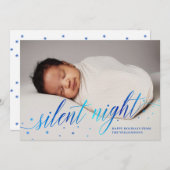 青い静かな夜のハッピーホリデー ベイビー フォト シーズンカード (正面/裏面)