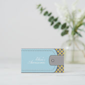 青い革のルックとパターンの黄色モダン 名刺 (スタンド正面)