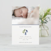 青い靴の葉の写真ベビー誕生発表 サンキューカード (スタンド正面)