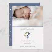 青い靴の葉の写真ベビー誕生発表 サンキューカード (正面/裏面)