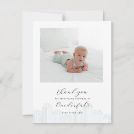 青い韓国のドルの1歳の誕生日写真ありがとう 招待状