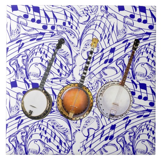 青い音楽ノートの3つのバンジョー タイル (正面)