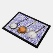 青い音楽ノートの3つのバンジョー--- ドアマット (アングル)