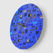 青い音符と楽器 ラージ壁時計 (傾斜)
