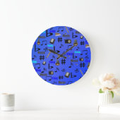 青い音符と楽器 ラージ壁時計 (ホーム)