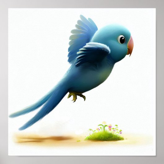 青い頭のオウムの3D水彩画像 ポスター (正面)