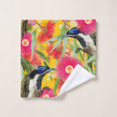 青い顔の虹色パターン バスタオルセット (ウォッシュタオル)