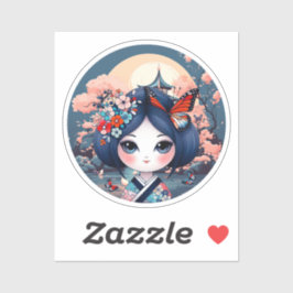 青い風景とコケシのシール シール