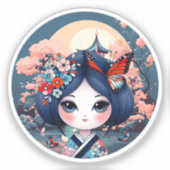 青い風景とコケシのシール シール (正面)