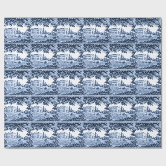 青い風景のビクトリア様式の家 ラッピングペーパー (フラット)