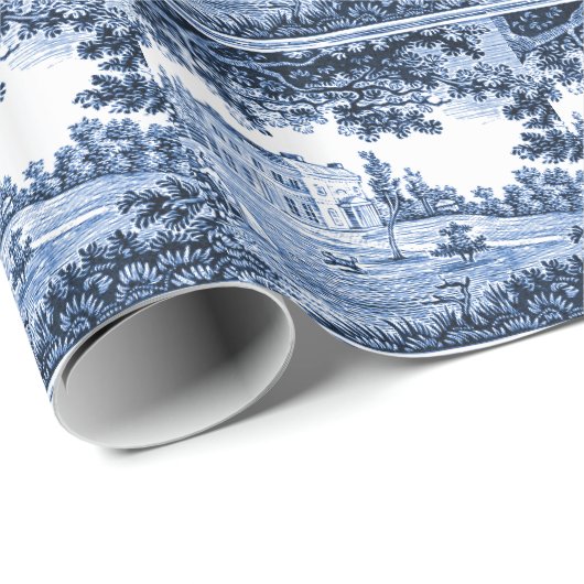 青い風景のビクトリア様式の家 ラッピングペーパー (ロールコーナー)