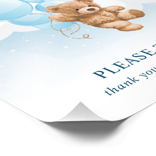 青い風船でベアーがサインを引き立てる フォトプリント            (角)