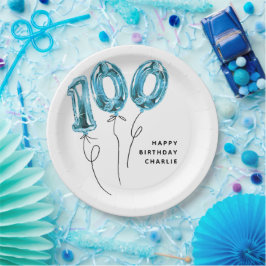 青い風船で100歳の誕生日をお祝いしよう ペーパープレート