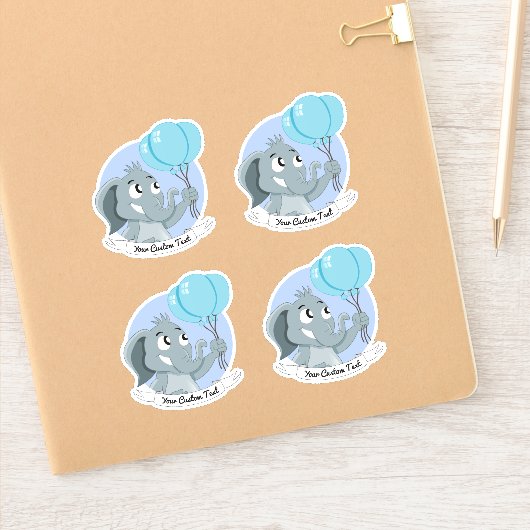 青い風船と文字の棒を持つ漫画の象 シール (ノートブック)