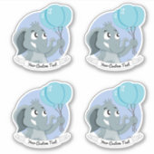 青い風船と文字の棒を持つ漫画の象 シール (正面)